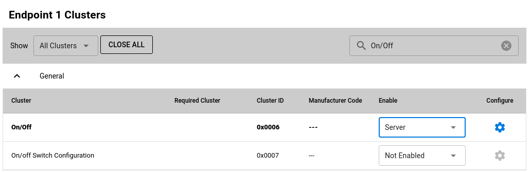 Configuring the On/off server cluster