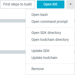 The Toolchain Manager dropdown menu for the installed nRF Connect SDK version, cropped