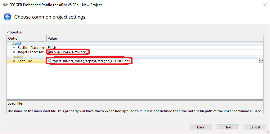 Project settings for programming the network core