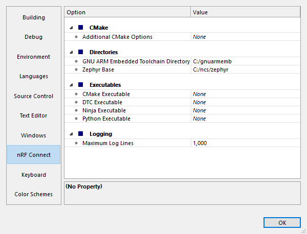 nRF Connect SDK options in SES on Windows