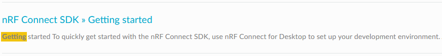 nRF Connect SDK documentation search result entry