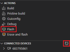 nRF Connect for Visual Studio Code - Refresh Connected Devices and Flash buttons
