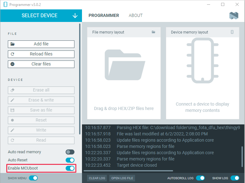 Programmer - Enable MCUboot