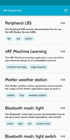 nRF Programmer - list of samples