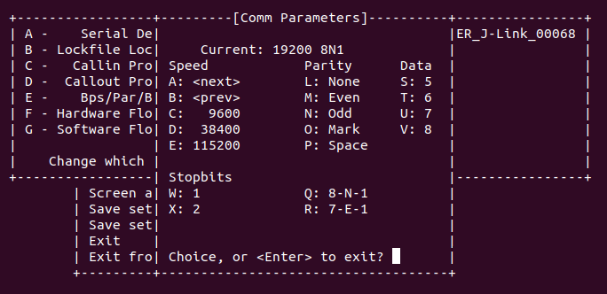 minicom serial port settings