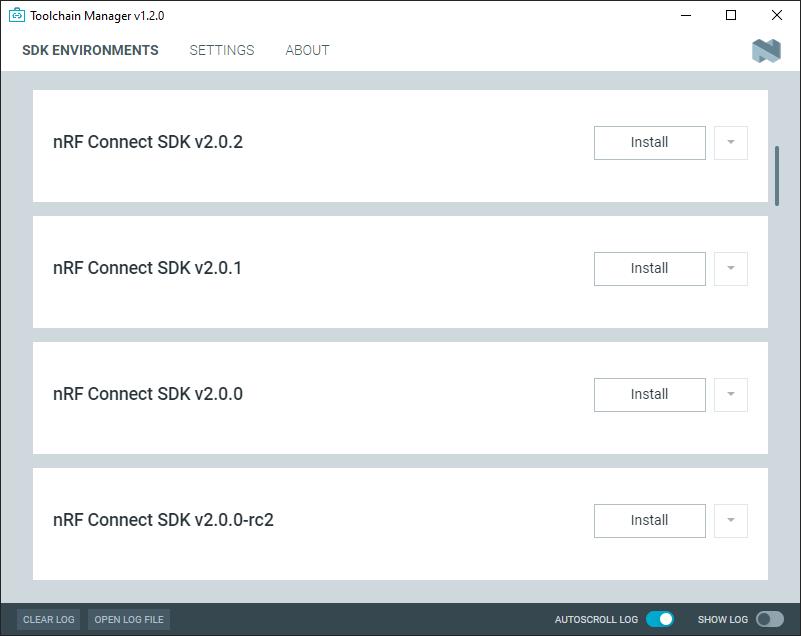 The Toolchain Manager window