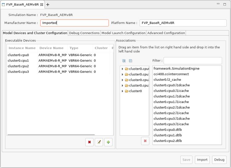 Arm DS create new model configuration: import