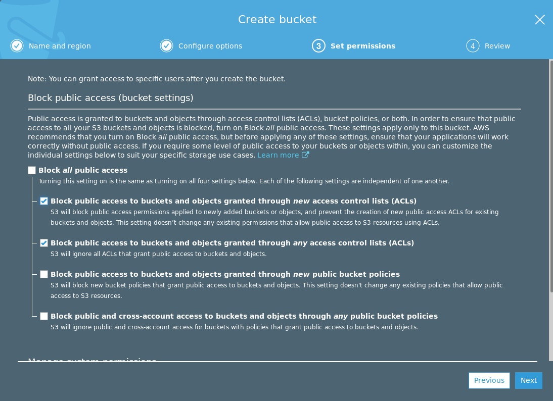 Bucket permissions in AWS S3