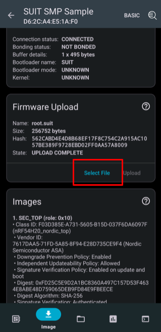 Select Firmware Upload and Select File