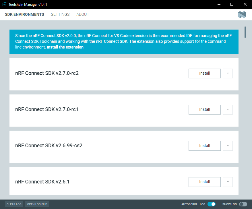 The Toolchain Manager window