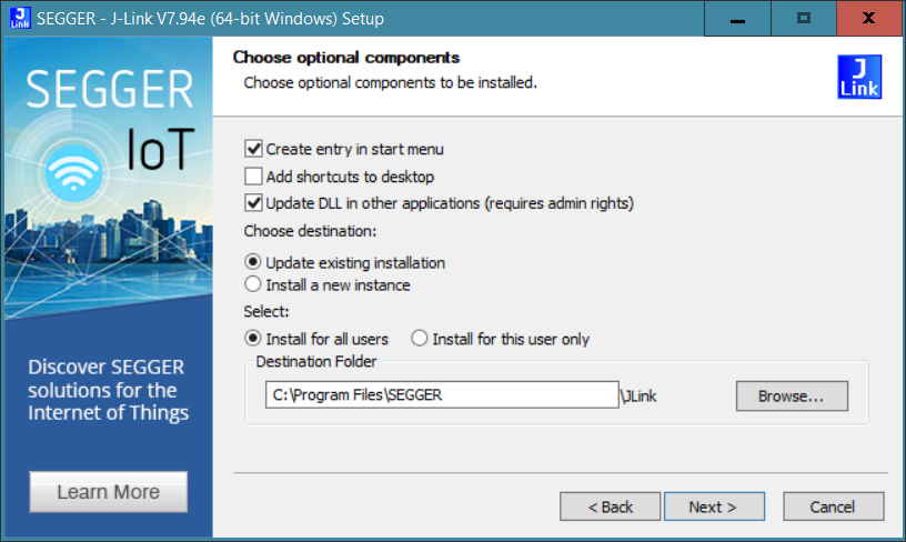 Optional components in the J-Link installation