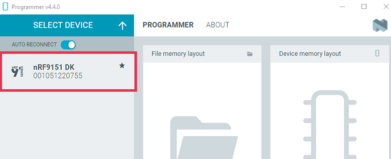 Programmer - Select device (nRF9151 DK shown)