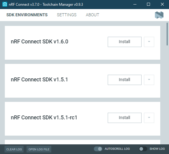 The Toolchain Manager window