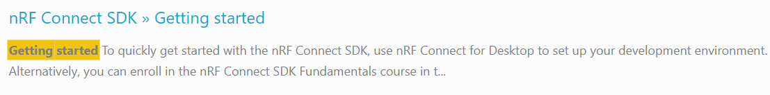 nRF Connect SDK documentation search result entry