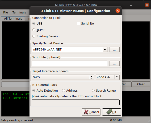 Example of RTT Viewer configuration