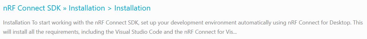 nRF Connect SDK documentation search result entry