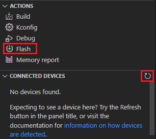 nRF Connect for Visual Studio Code - Refresh Connected Devices and Flash buttons