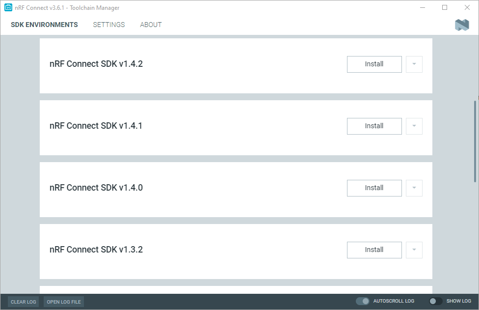 The Toolchain manager window